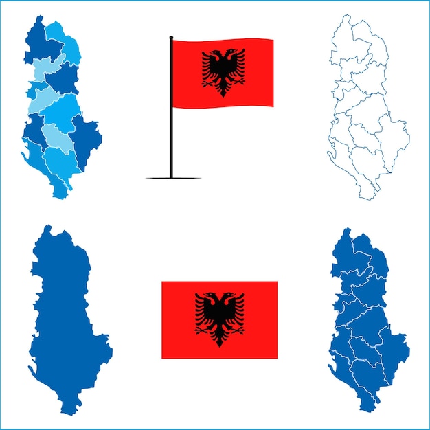 Illustrazione vettoriale della mappa e della bandiera dell'albania