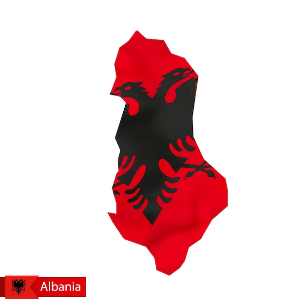 Карта Албании с развевающимся флагом Албании