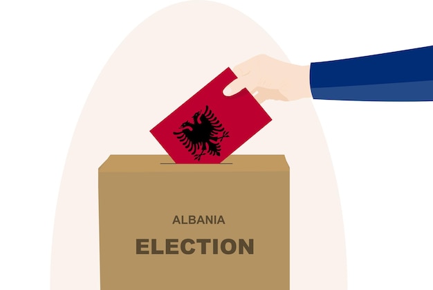 Albanië stem concept man hand en stembus verkiezingsdag Albanië vlag vector