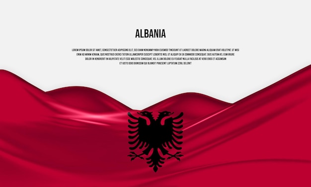 Albanië vlag ontwerp. Wapperende Albanese vlag gemaakt van satijn of zijde stof. Vectorillustratie.