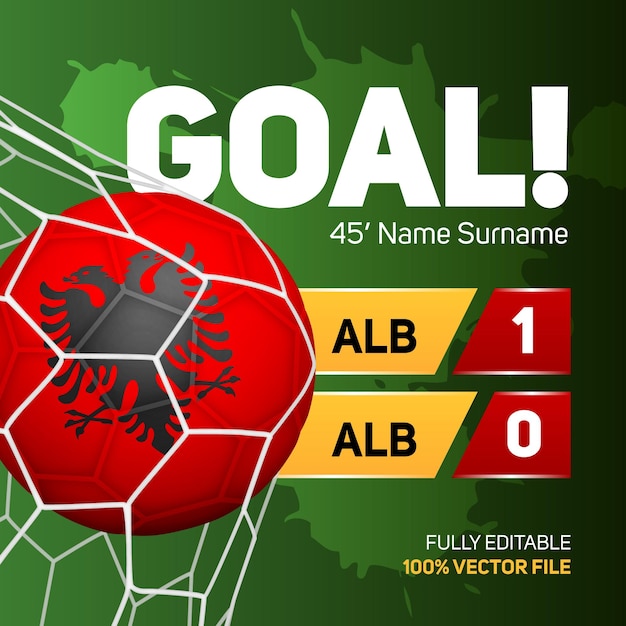 Albanië vlag voetbal voetbal mockup scoren doelpunt scorebord banner 3d vectorillustratie