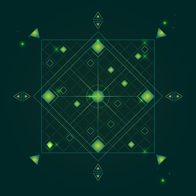 Simbolo di geometria di alchimia elemento mistico o hipster di linea sottile su sfondo verde. illustrazione vettoriale