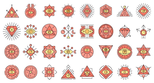 Vector alchemy icons set vector color