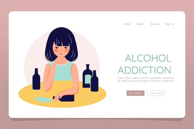 Alcohol abuse addiction concept Web Landing template banner