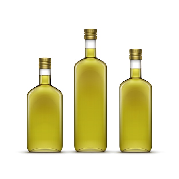Vettore bevande alcoliche bevande whisky o girasole olive oil bottiglie di vetro