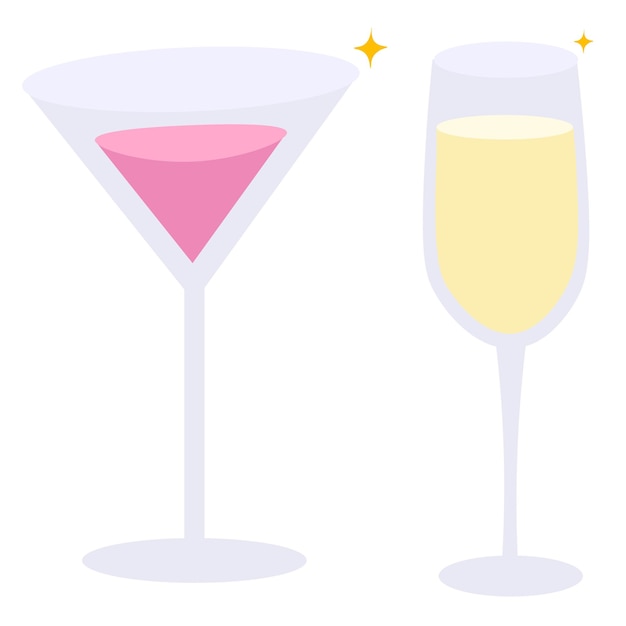 Vector alcohol celebration drink in beautiful glasses vector illustration