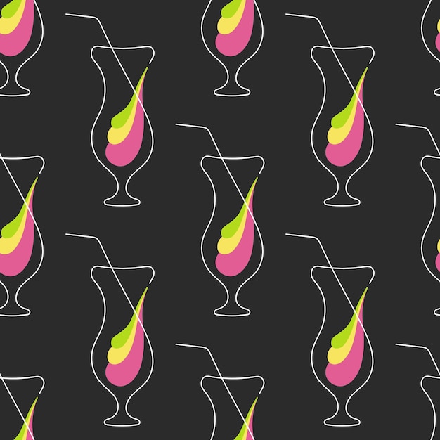 Alcohol cocktail in hurricane glass Vector seamless pattern