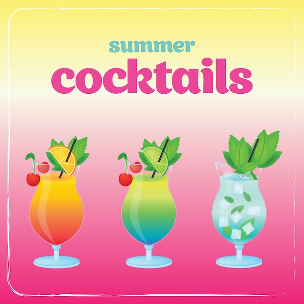 Set di cocktail alcolici. illustrazione vettoriale di vacanze estive con cocktail