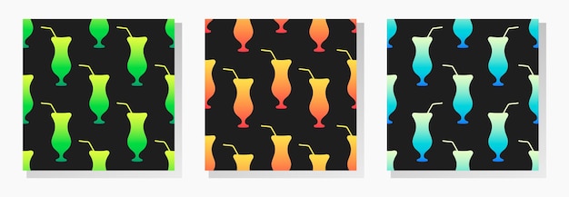 Alcohol cocktail vector naadloze patronen Groen oranje blauw kleurverloop elementen op zwarte achtergrond