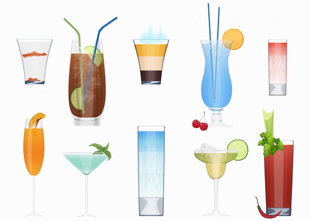 Vector alcohol cocktails set