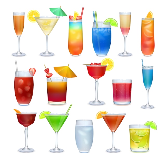 Alcohol coctails and other drinks set