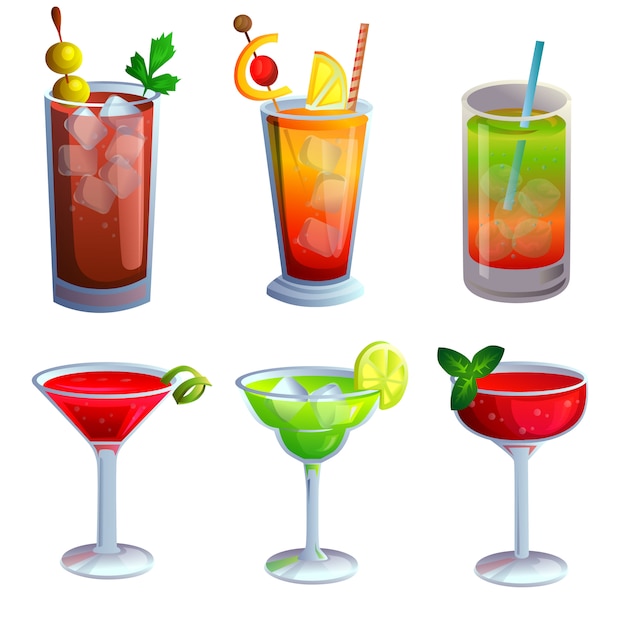 Vector alcohol drink beverage set collection