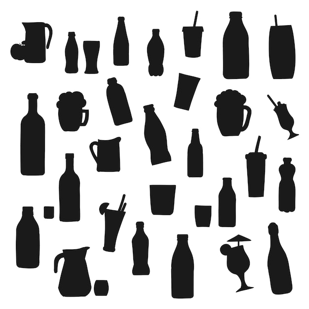 Vector alcohol and drink bottle silhouettes