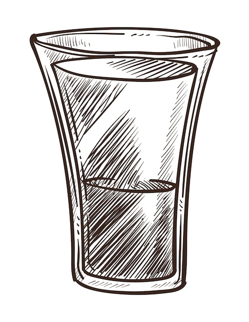 Alcohol drink vodka in glass tequila or sambuca isolated sketch