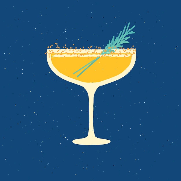 Bevanda alcolica con rosmarino per le vacanze illustrazione vettoriale piatta con texture