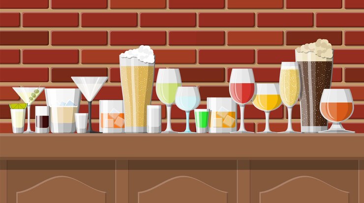 Vector alcohol drinks collection in glasses in bar