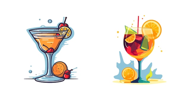 트렌디한 플래트 디자인 스타일의 알코올 음료 스티커 세트 인기있는  ⁇ 테일