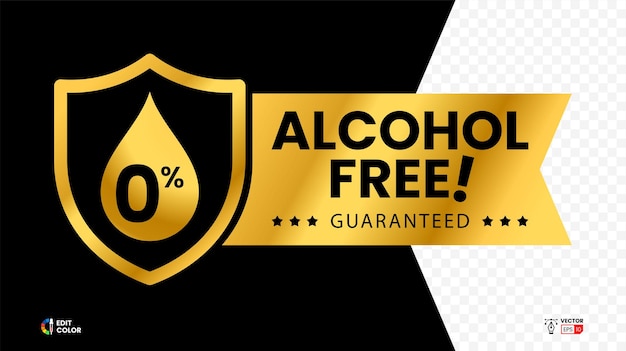 Alcohol free icon with drop in shield No alcohol logo Zero percent symbol Vector illustration