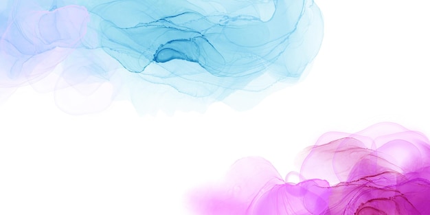 알코올 잉크 추상 질감 디자인 배경 흰색 배경에 분홍색과 파란색 색상