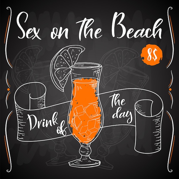 Alcoholc cocktail Sex on the Beach. Party summer poster. Vector background.