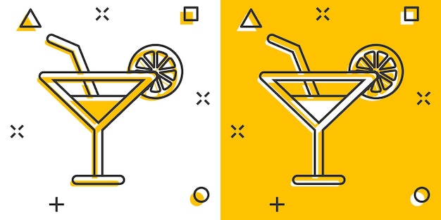 Alcoholcocktailpictogram in komische stijl