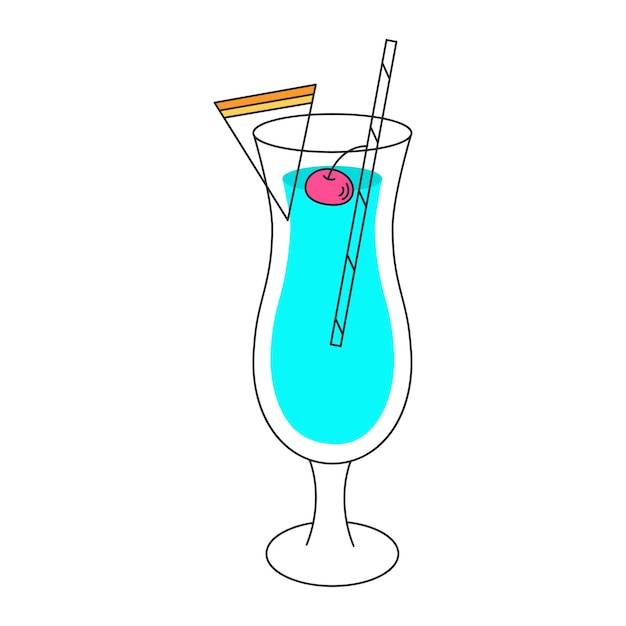 Alcoholic cocktail Blue Hawaii in a glass and a piece of pineapple