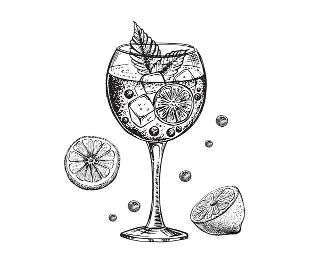 Alcoholic cocktail. нand drawn illustrations.