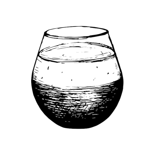 Alcoholic cocktail hand drawn vector illustration Engraved style Hand drawn cocktail glass