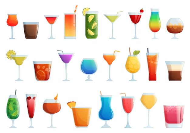 Alcoholic cocktail icons set cartoon vector food drink