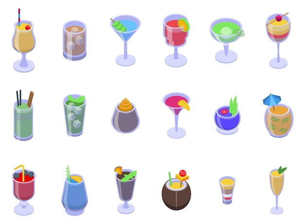 Alcoholic cocktail icons set isometric vector Food drink