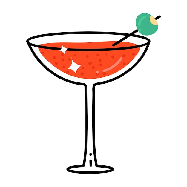 Alcoholic drink flat icon of cocktail