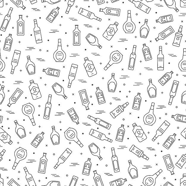 Vector alcoholic drinks bottles seamless pattern