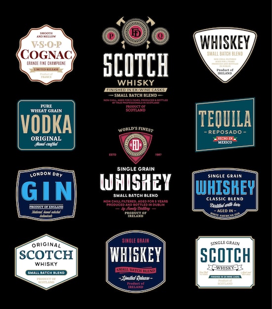 Alcoholic drinks labels and packaging design elements