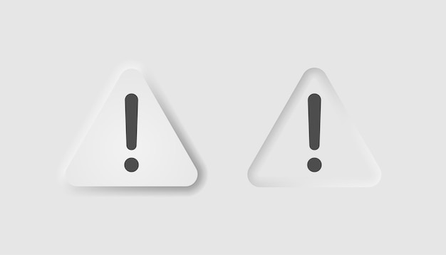 Alert button in neumorphism style Icons for business white user interface UI UX Warning symbol Error attention danger exclamation sign problem Neumorphic line style Vector illustration