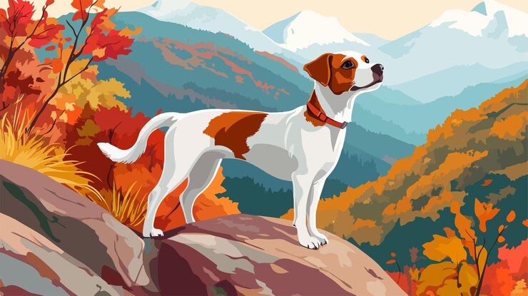 Vector alert jack russell terrier guard dog stands watchful