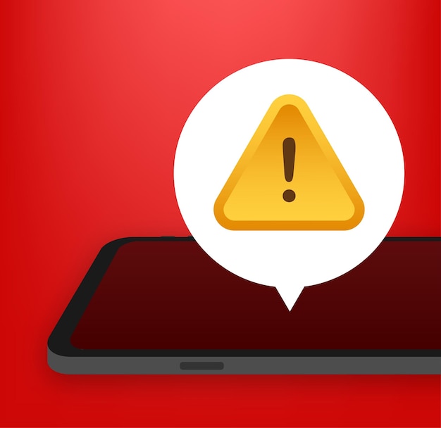 Messaggio di avviso notifica mobile l'errore di pericolo avverte il problema del virus dello smartphone
