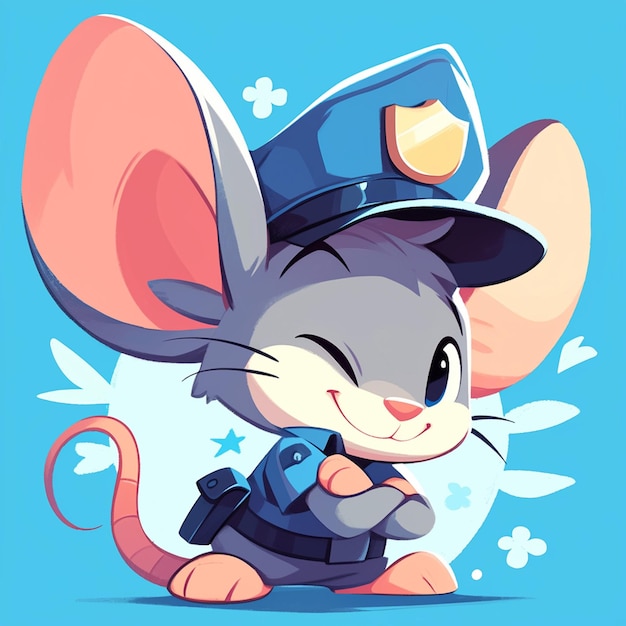 A alert mouse police cartoon style