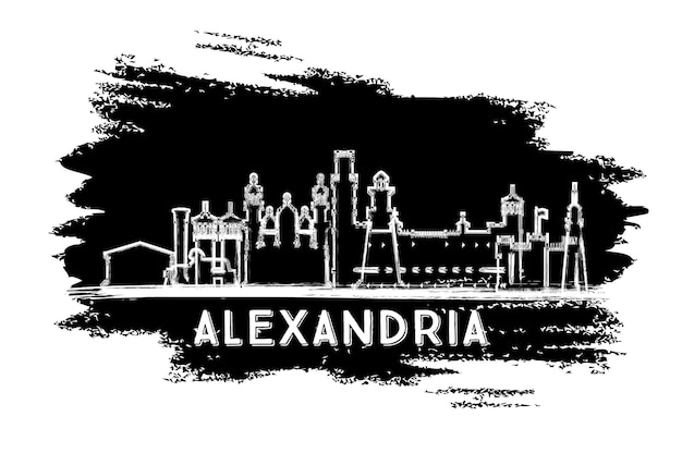 Alexandrië egypte city skyline van silhouet hand getrokken schets