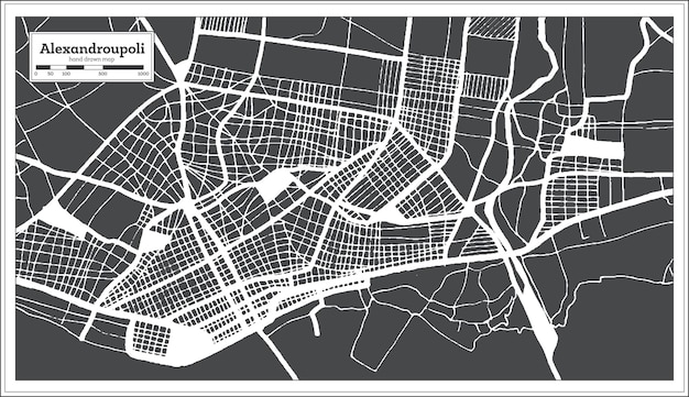 レトロなスタイルのアレクサンドルポリスギリシャの都市地図白地図ベクトル図