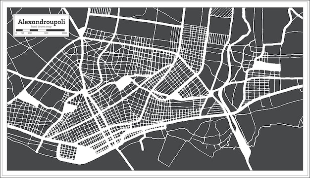 レトロなスタイルの白地図でアレクサンドルポリスギリシャの都市地図