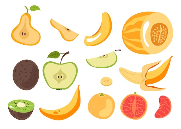 alf hele plak fruit geïsoleerde set concept plat grafisch ontwerp illustratie