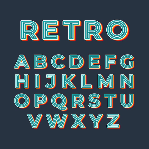 Alfabet 3d-retro stijl