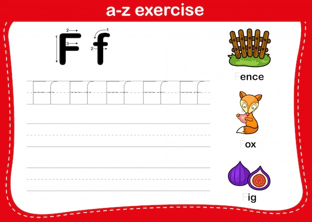 Alfabet az oefening met de illustratie van de beeldverhaalwoordenschat, vector