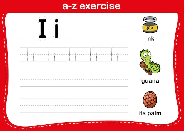 Alfabet az oefening met de illustratie van de beeldverhaalwoordenschat, vector