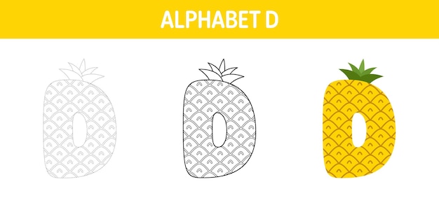 Alfabet D traceer- en kleurwerkblad voor kinderen