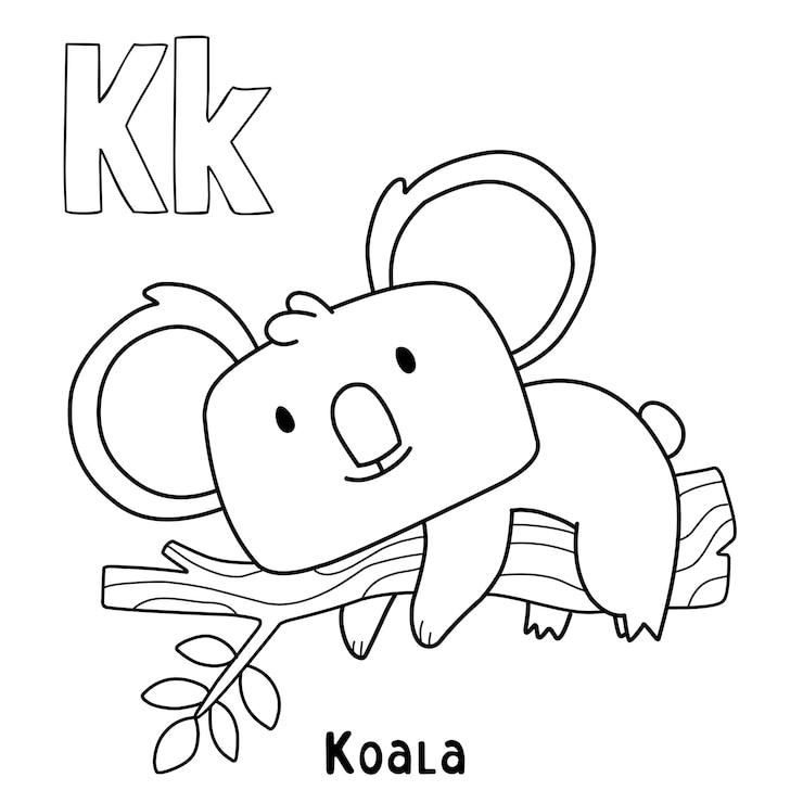 Vector alfabet dierlijke koala om in te kleuren met woord handgetekende brief dier cartoon