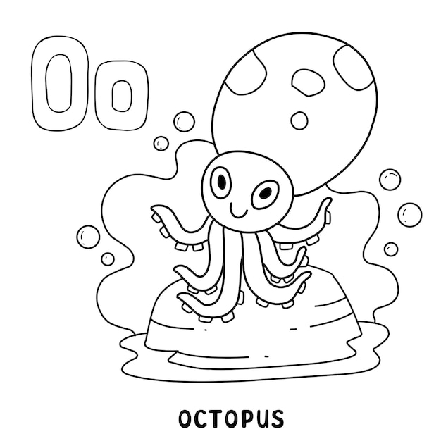 Alfabet dierlijke octopus om in te kleuren met woord handgetekende brief dierlijk beeldverhaal