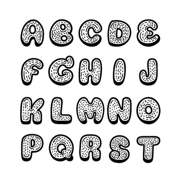 Vector alfabet gebroken lijn lettertypeset, vectorillustratie. cartoon-stijl.