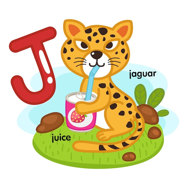 Vector alfabet geïsoleerde letter j-juice-jaguar illustratie, vector