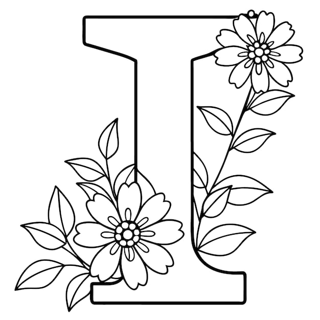 Vector alfabet ik kleurpagina met de bloem ik letter digitale omtrek bloemen kleurpagina abc colorin